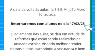 Atenção para nova data de retorno às aulas na E.E.B.M. João Moro